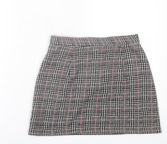 Topshop Womens Black Plaid Polyester A-Line Skirt Size 6   Button