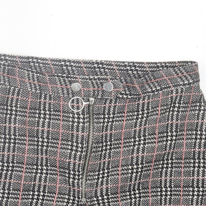 Topshop Womens Black Plaid Polyester A-Line Skirt Size 6   Button