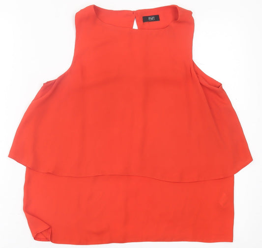 F&F Womens Red  Polyester Basic Tank Size 10 Crew Neck