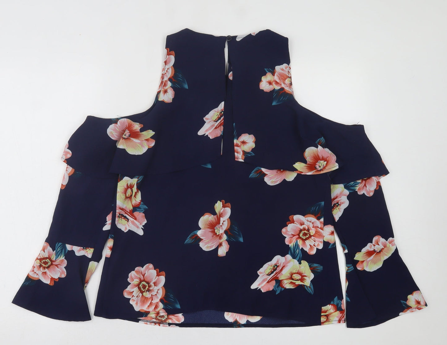 AX Paris Womens Blue Floral Polyester Basic Blouse Size 10 Crew Neck