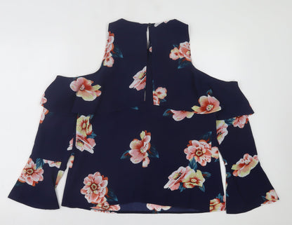 AX Paris Womens Blue Floral Polyester Basic Blouse Size 10 Crew Neck