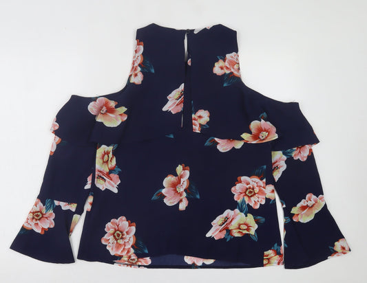 AX Paris Womens Blue Floral Polyester Basic Blouse Size 10 Crew Neck