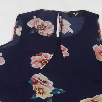 AX Paris Womens Blue Floral Polyester Basic Blouse Size 10 Crew Neck