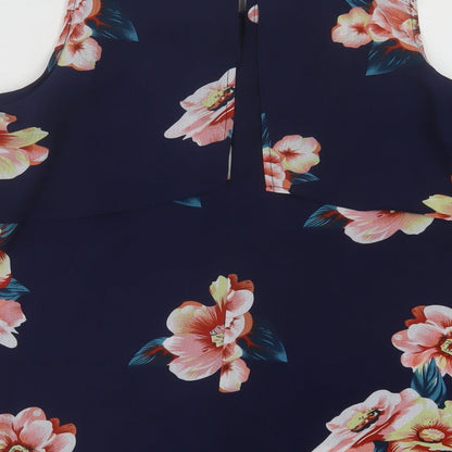 AX Paris Womens Blue Floral Polyester Basic Blouse Size 10 Crew Neck