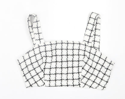 SheIn Womens White Check Polyester Cropped Tank Size L Square Neck