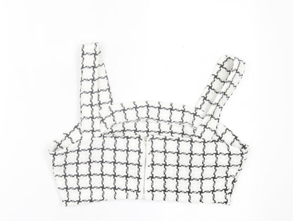 SheIn Womens White Check Polyester Cropped Tank Size L Square Neck