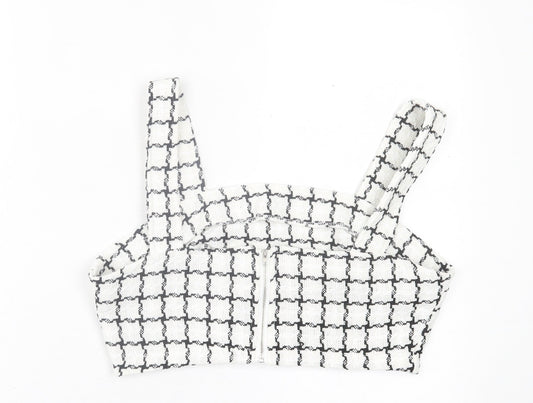 SheIn Womens White Check Polyester Cropped Tank Size L Square Neck