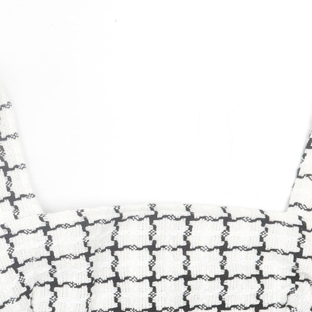 SheIn Womens White Check Polyester Cropped Tank Size L Square Neck