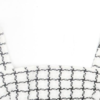 SheIn Womens White Check Polyester Cropped Tank Size L Square Neck