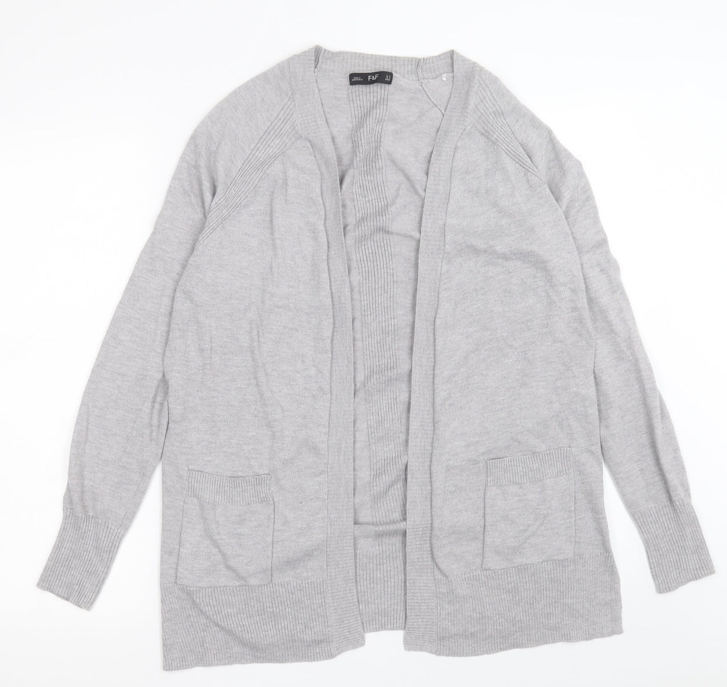 F&F Womens Grey V-Neck  Nylon Cardigan Jumper Size 8