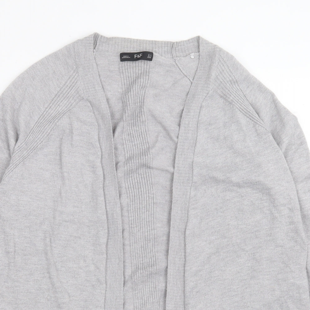 F&F Womens Grey V-Neck  Nylon Cardigan Jumper Size 8
