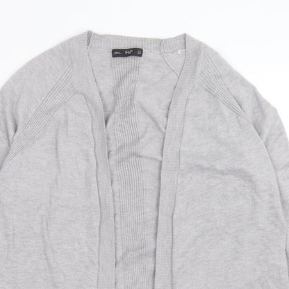 F&F Womens Grey V-Neck  Nylon Cardigan Jumper Size 8