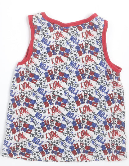 Primark Boys Multicoloured Geometric Cotton Basic Tank Size 4-5 Years Crew Neck Pullover - Football