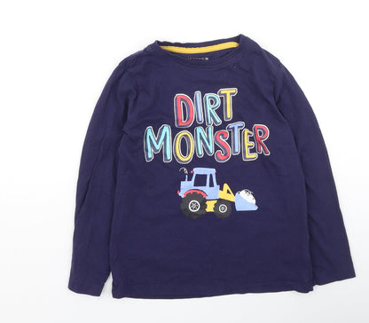 Jeff & Co Boys Blue  Cotton Basic Casual Size 6-7 Years Round Neck