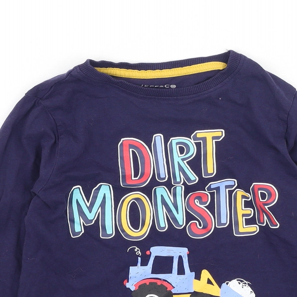 Jeff & Co Boys Blue  Cotton Basic Casual Size 6-7 Years Round Neck