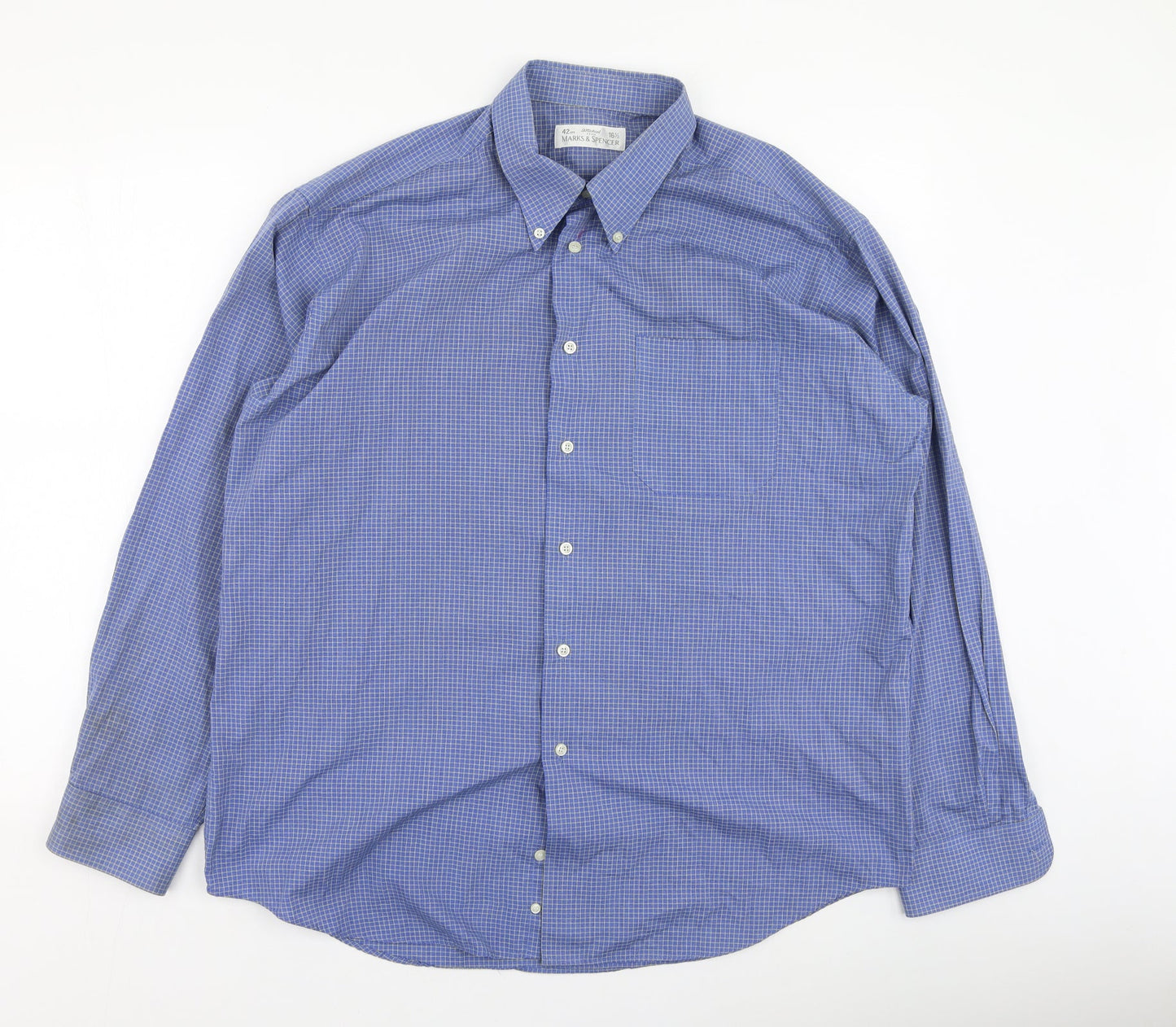 Mens UK Size 42 Marks and Spencer Blue  Button-Up Long Sleeve Casual Shirt