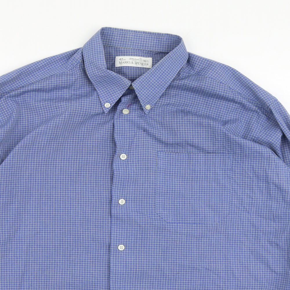 Mens UK Size 42 Marks and Spencer Blue  Button-Up Long Sleeve Casual Shirt