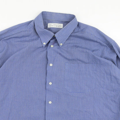 Mens UK Size 42 Marks and Spencer Blue  Button-Up Long Sleeve Casual Shirt