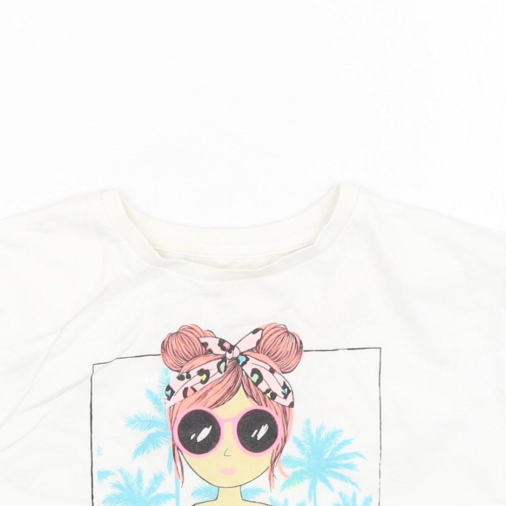 Dunnes Stores Girls White  Cotton Basic Casual Size 4-5 Years Round Neck