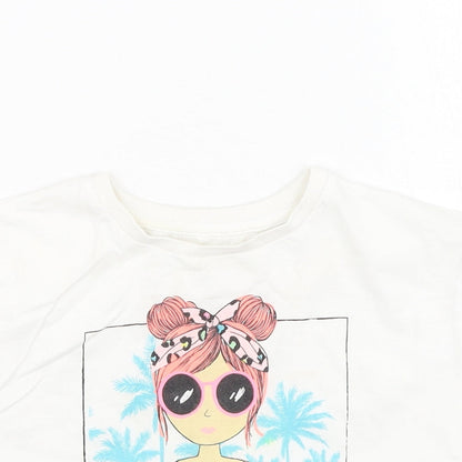 Dunnes Stores Girls White  Cotton Basic Casual Size 4-5 Years Round Neck