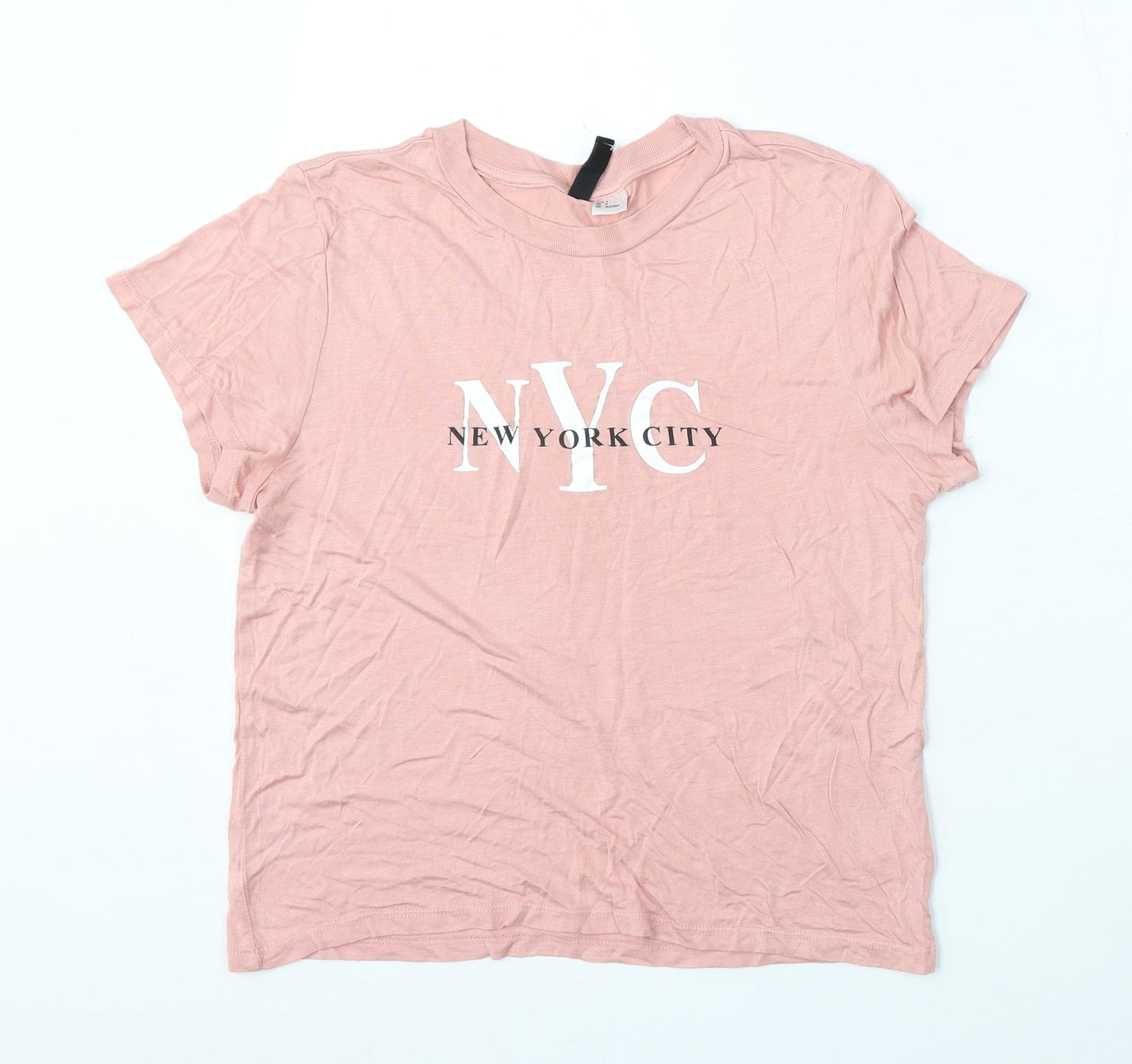 Womens UK Size S Divided by H&M Pink Basic T-Shirt