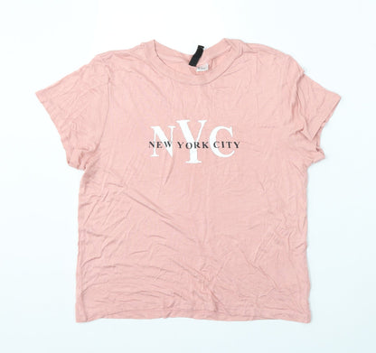 Womens UK Size S Divided by H&M Pink Basic T-Shirt