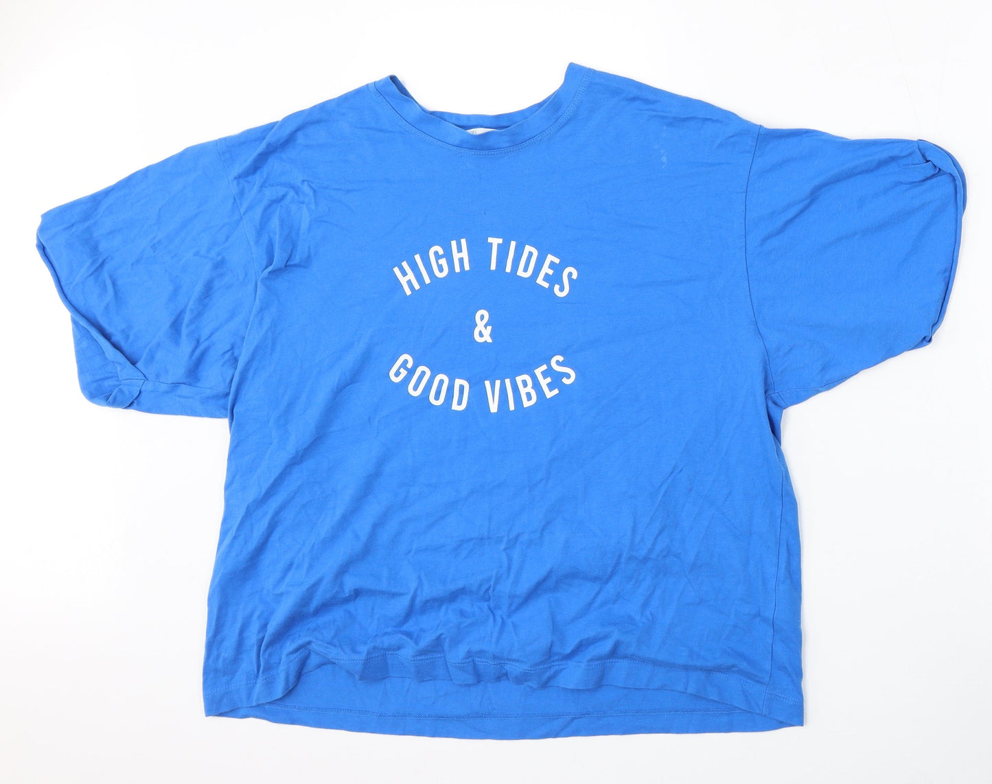 Primark Womens Blue  Cotton Basic T-Shirt Size 12 Round Neck