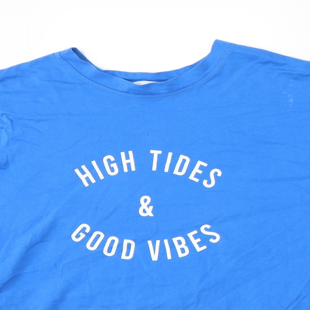 Primark Womens Blue  Cotton Basic T-Shirt Size 12 Round Neck