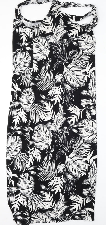Peacocks Womens Black Floral Viscose Shift  Size 12  Round Neck