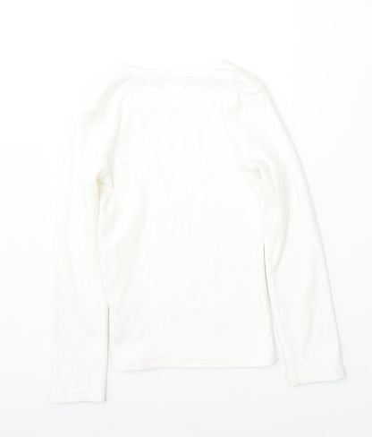 NEXT Girls White Round Neck  Cotton Pullover Jumper Size 7 Years