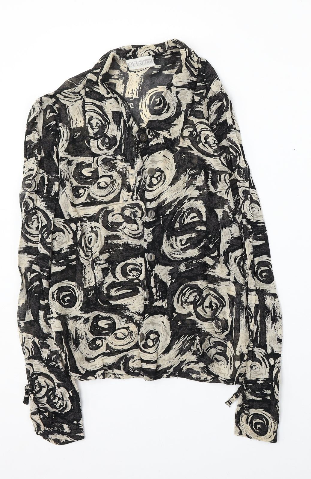 OffShore Womens Black Geometric Viscose Basic Button-Up Size S Collared