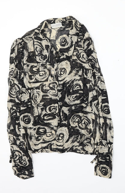 OffShore Womens Black Geometric Viscose Basic Button-Up Size S Collared