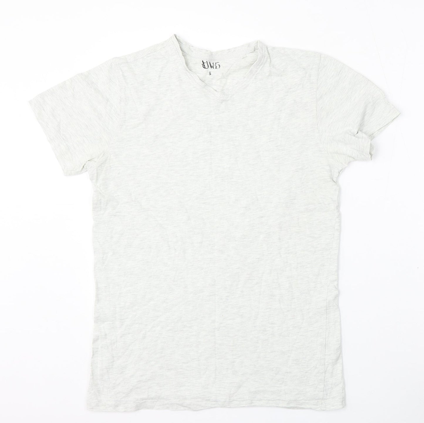 AW85 Mens Grey  Cotton  T-Shirt Size S V-Neck
