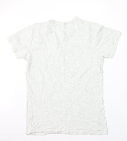 AW85 Mens Grey  Cotton  T-Shirt Size S V-Neck