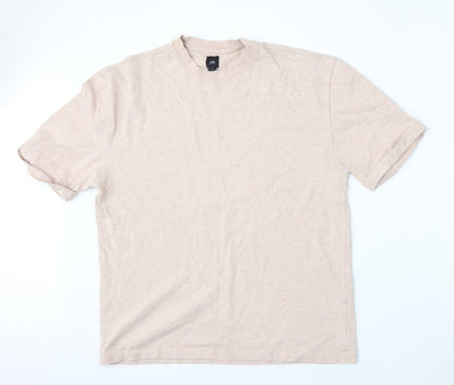 River Island Womens Beige  Cotton Basic T-Shirt Size S Round Neck
