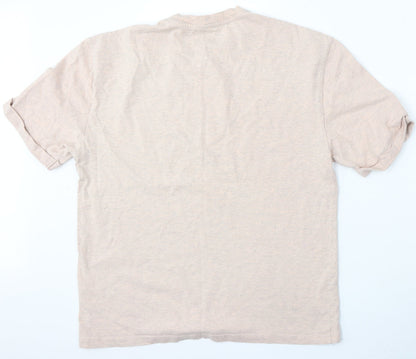 River Island Womens Beige  Cotton Basic T-Shirt Size S Round Neck