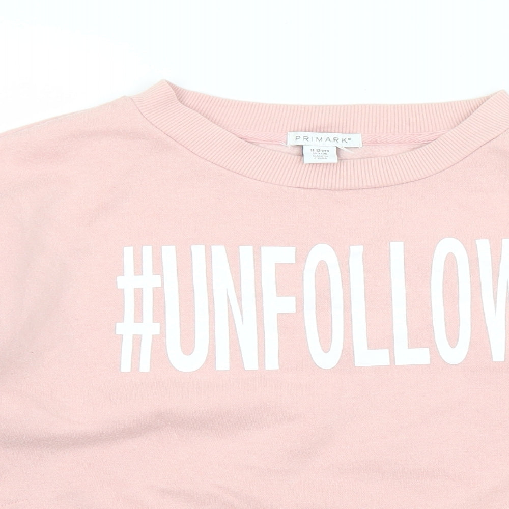 Primark Girls Pink  Polyester Pullover Sweatshirt Size 11-12 Years   - Unfollow