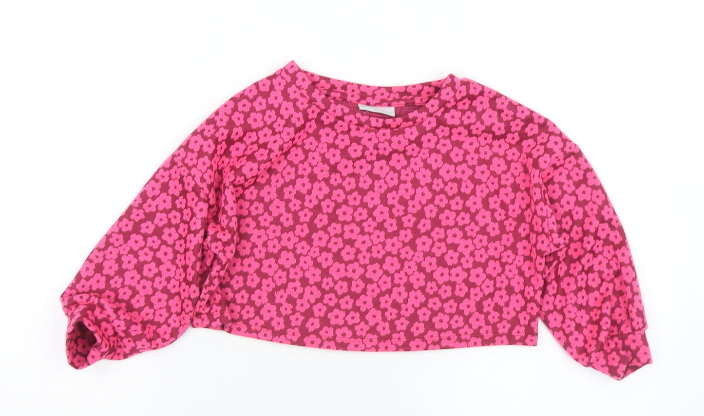 Matalan Girls Pink Floral Polyester Pullover Sweatshirt Size 5 Years