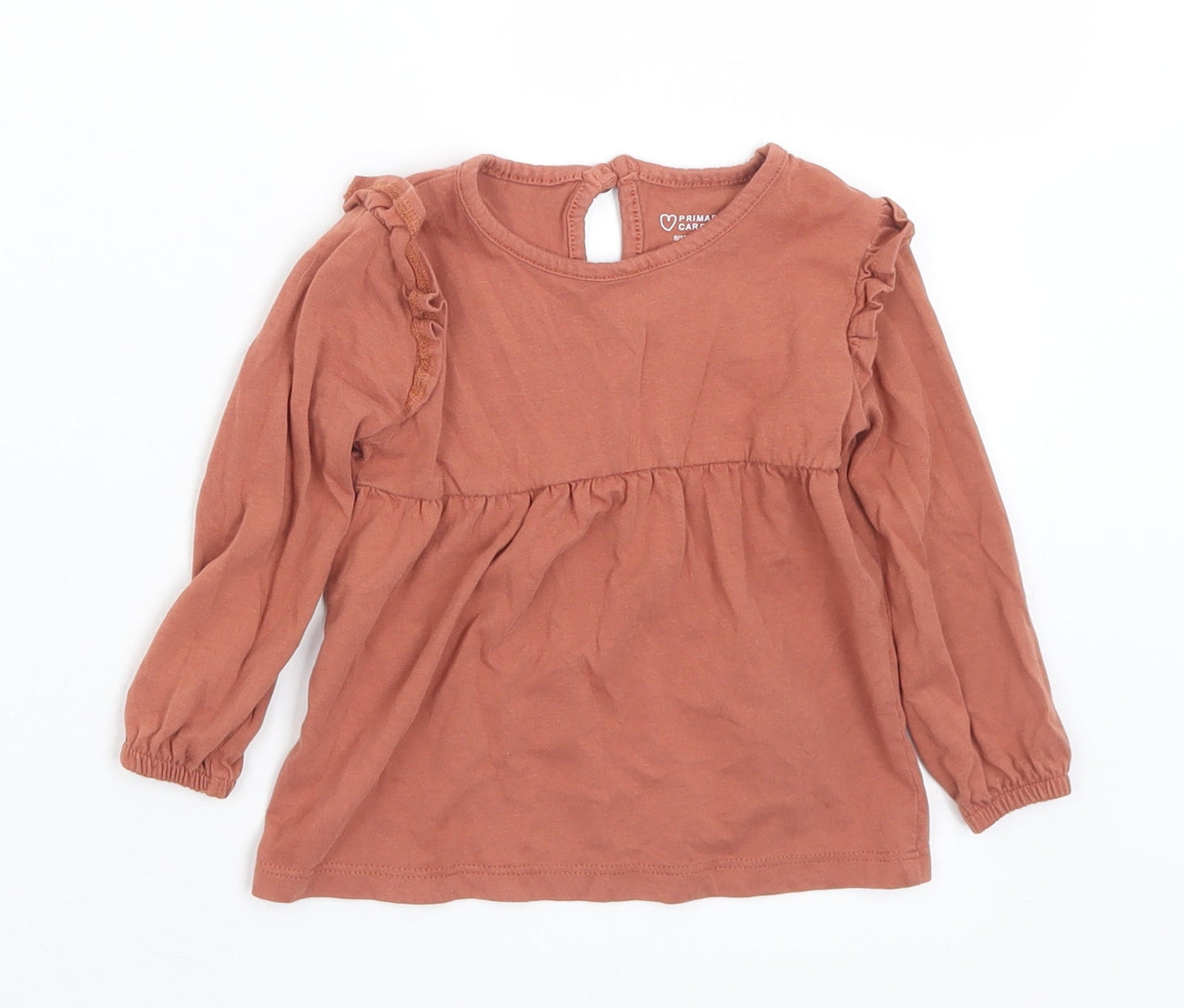 Primark Girls Brown  Cotton Basic T-Shirt Size 9-12 Months Round Neck Button