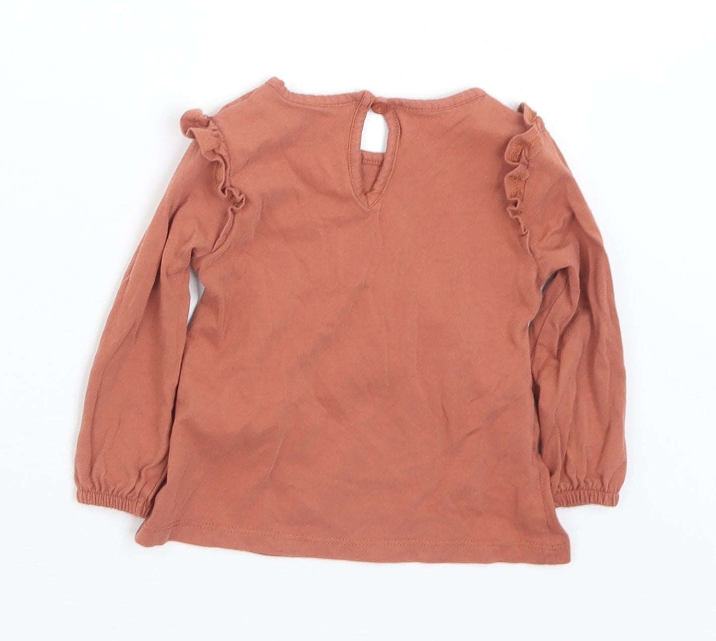 Primark Girls Brown  Cotton Basic T-Shirt Size 9-12 Months Round Neck Button