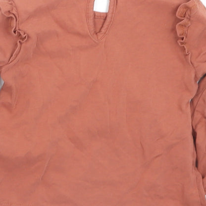 Primark Girls Brown  Cotton Basic T-Shirt Size 9-12 Months Round Neck Button