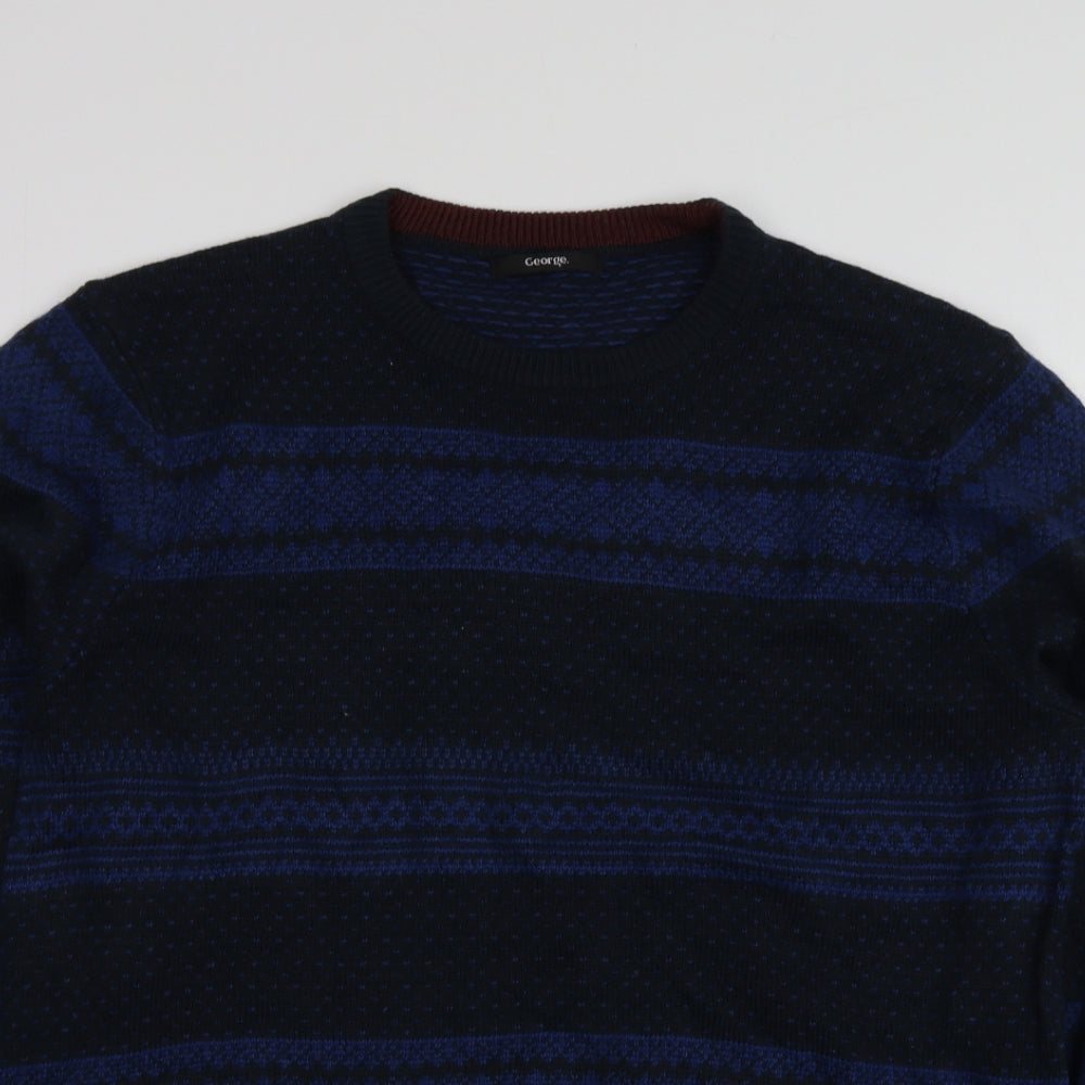 George Mens Black Round Neck Geometric Acrylic Pullover Jumper Size M