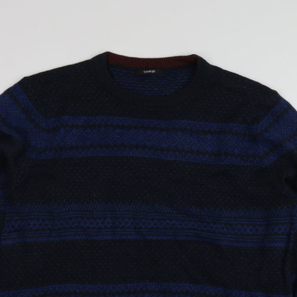 George Mens Black Round Neck Geometric Acrylic Pullover Jumper Size M