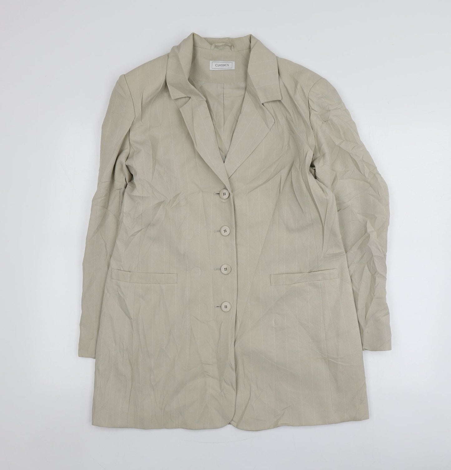Classics Womens Beige Striped Polyester Jacket Blazer Size 14