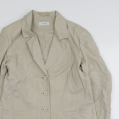 Classics Womens Beige Striped Polyester Jacket Blazer Size 14