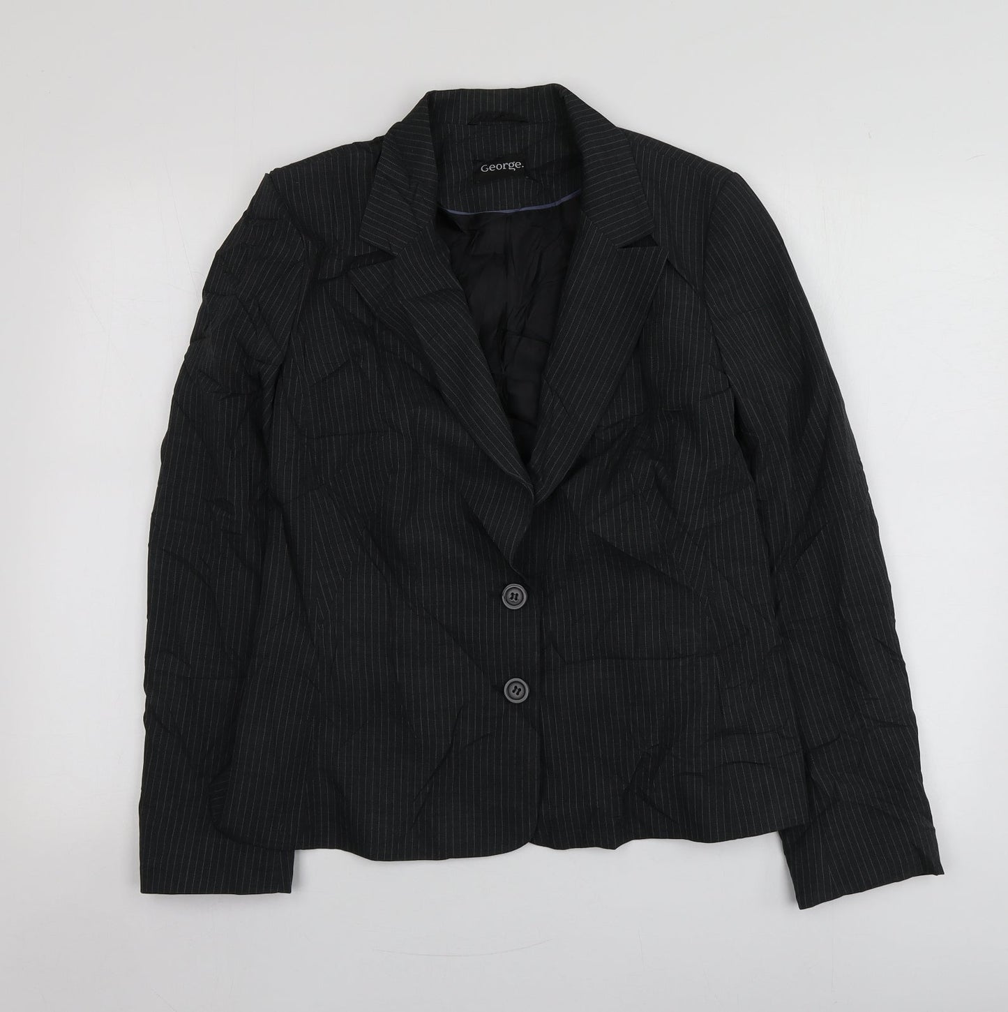 George Womens Black Striped Polyester Jacket Suit Jacket Size 14