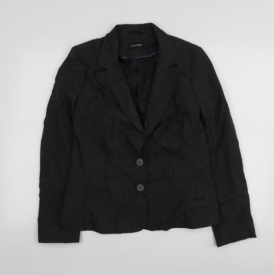 George Womens Black Striped Polyester Jacket Suit Jacket Size 14