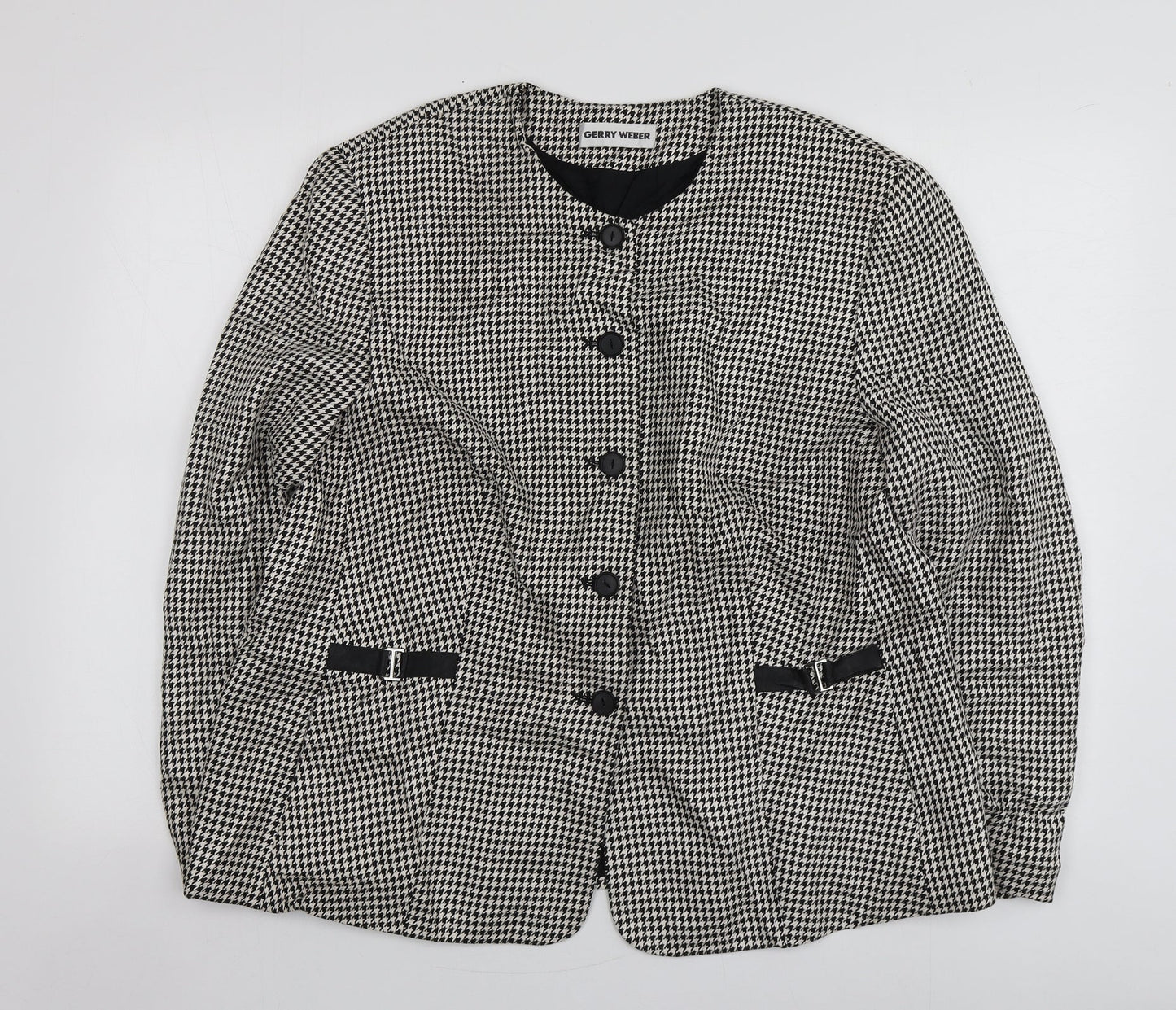 Gerry Weber Womens Beige Houndstooth Polyester Jacket Blazer Size 14