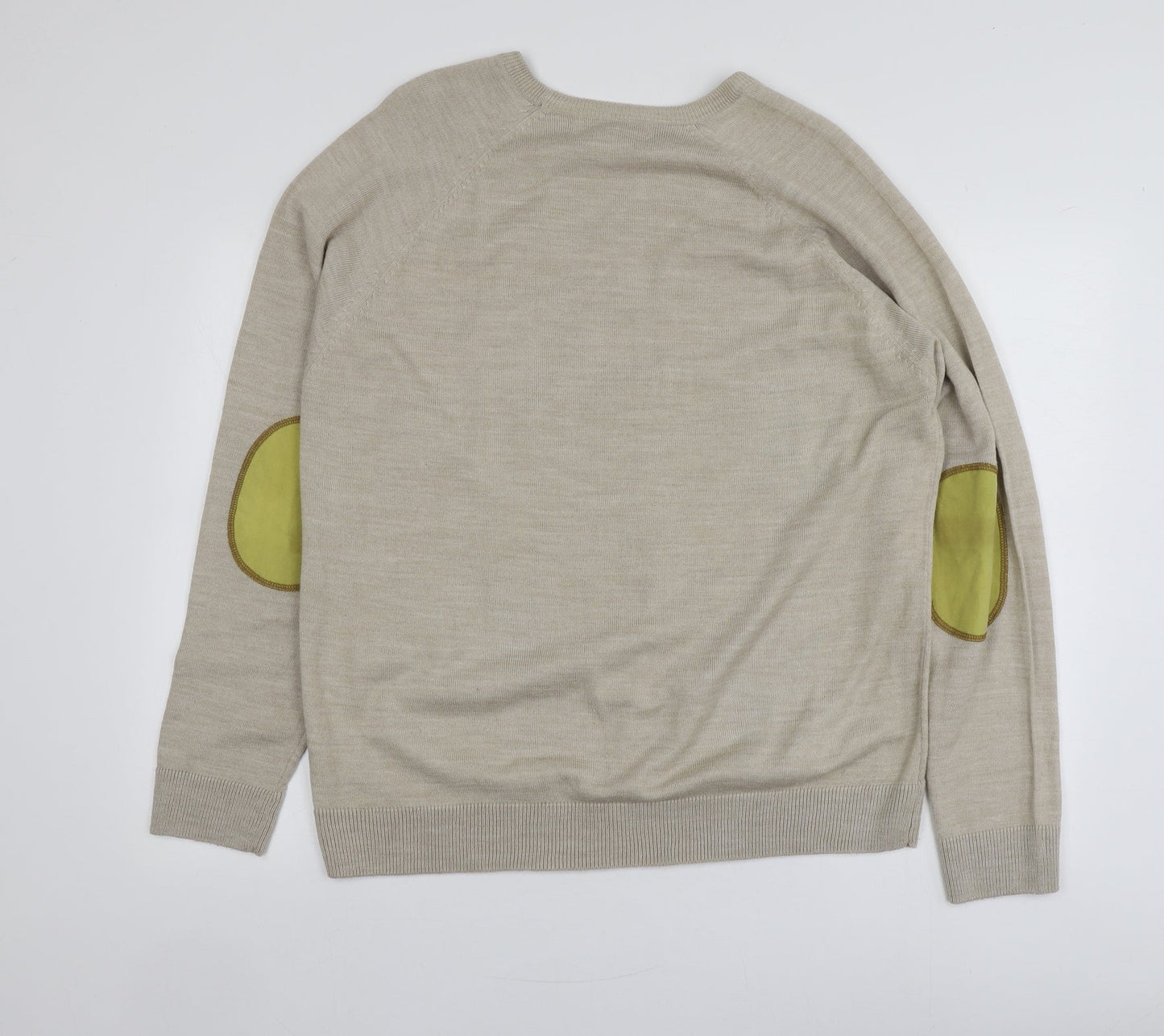 River Island Mens Beige Round Neck  Acrylic Pullover Jumper Size XL