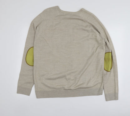 River Island Mens Beige Round Neck  Acrylic Pullover Jumper Size XL